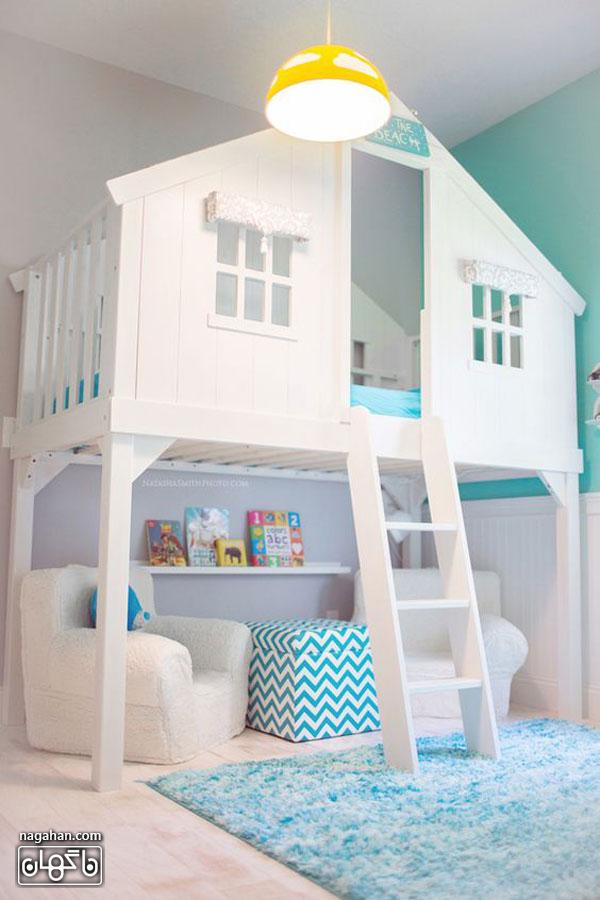 عکس اتاق کودک و مدل تخت خانه چوبی - اتاق دخترانه و پسرانه