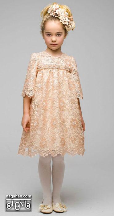 جدیدترین مدل لباس کودک 2016 - لباس دخترانه گیپوردار گلبهی