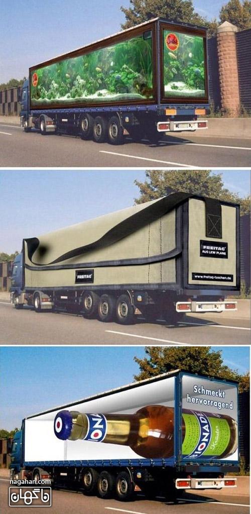 عکس تبلیغات سه بعدی متفاوت روی کامیون