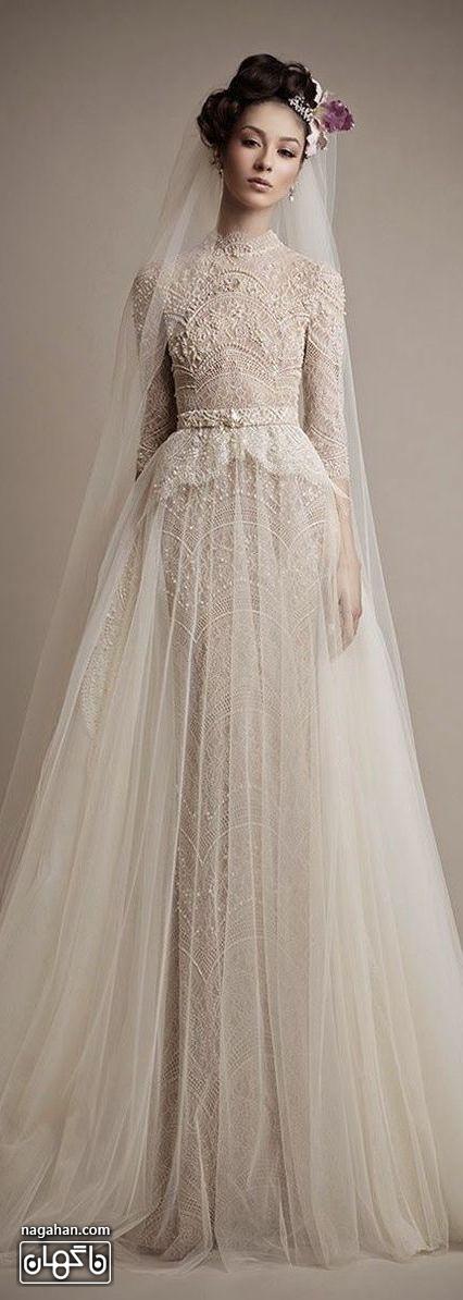 عکس گالری لباس عروس اروپایی 2016| جدیدترین مدل لباس عروس  دنباله دار با شیفون و آستین بلند