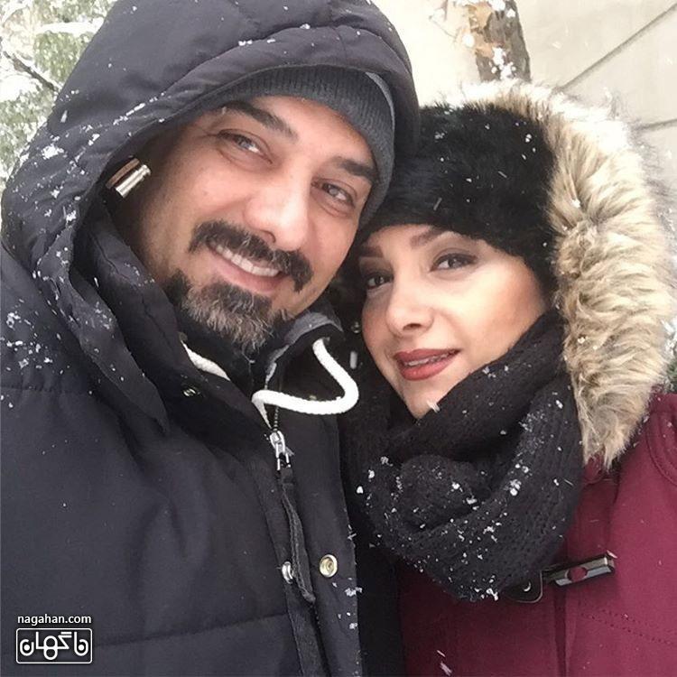 عکس برزو ارجمند در کنار همسرش در برف