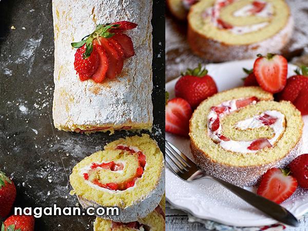 کیک رولت توت فرنگی خامه ای آسان تنها در 30 دقیقه