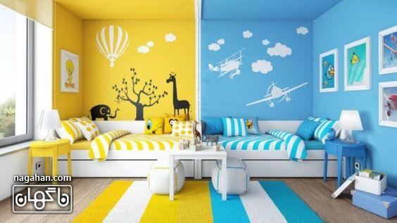 مدل اتاق دخترانه و پسرانه به رنگ آبی و زرد