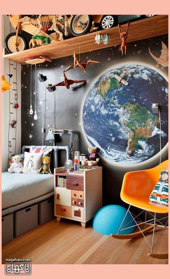 دکوراسیون اتاق کودک پسرانه با کاغذ دیواری کهکشان