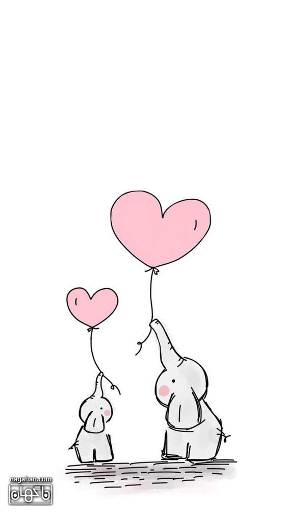 فیل هلی کارتونی با قلب صورتی مخصوص ولنتاین